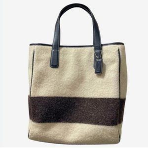 COACH Rare Felt Wool Cream with Brown Stripe Bucket Tote Bag